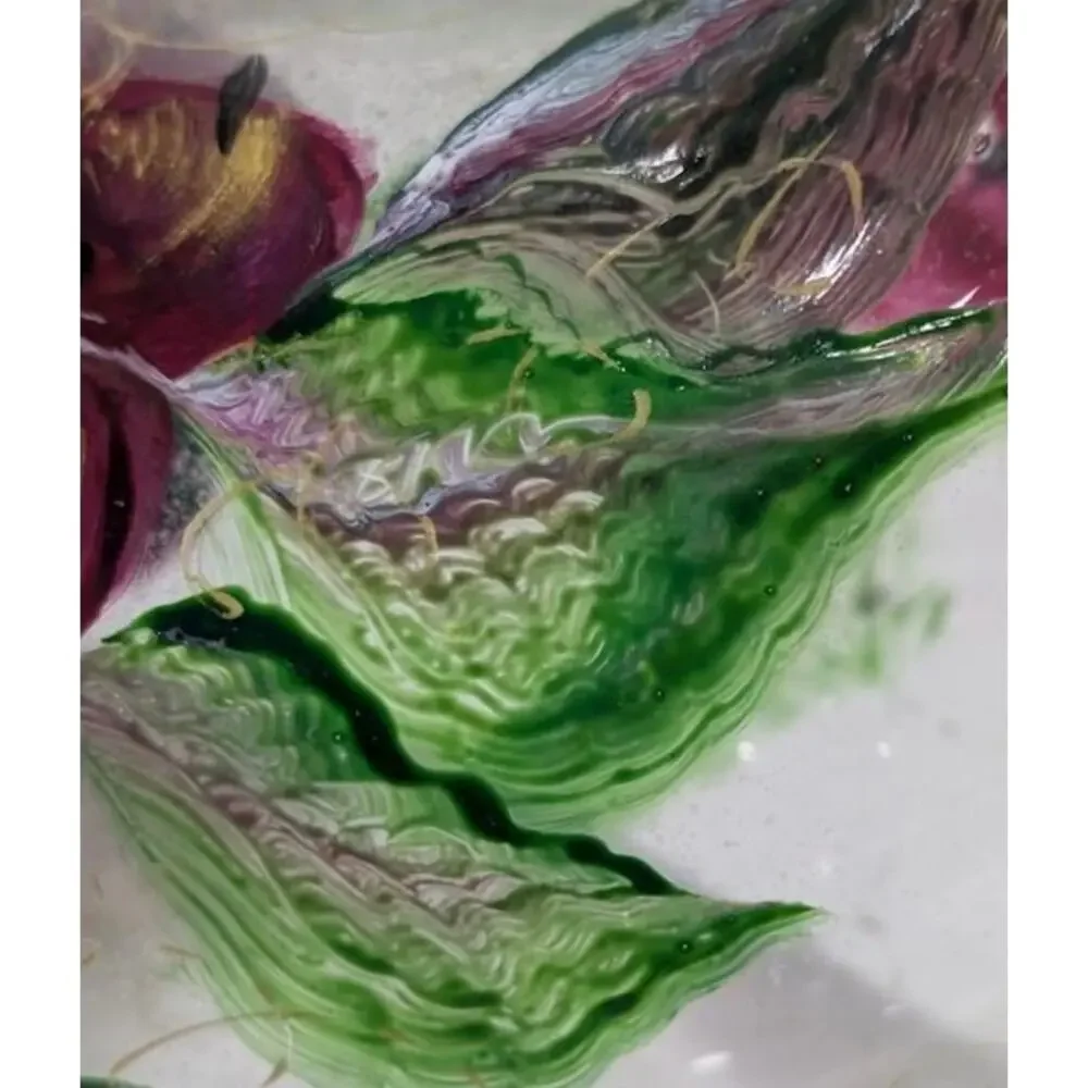 Hand Painted Floral Wine Decanter by NEX Glass Artist Signed 13 Inch Tall